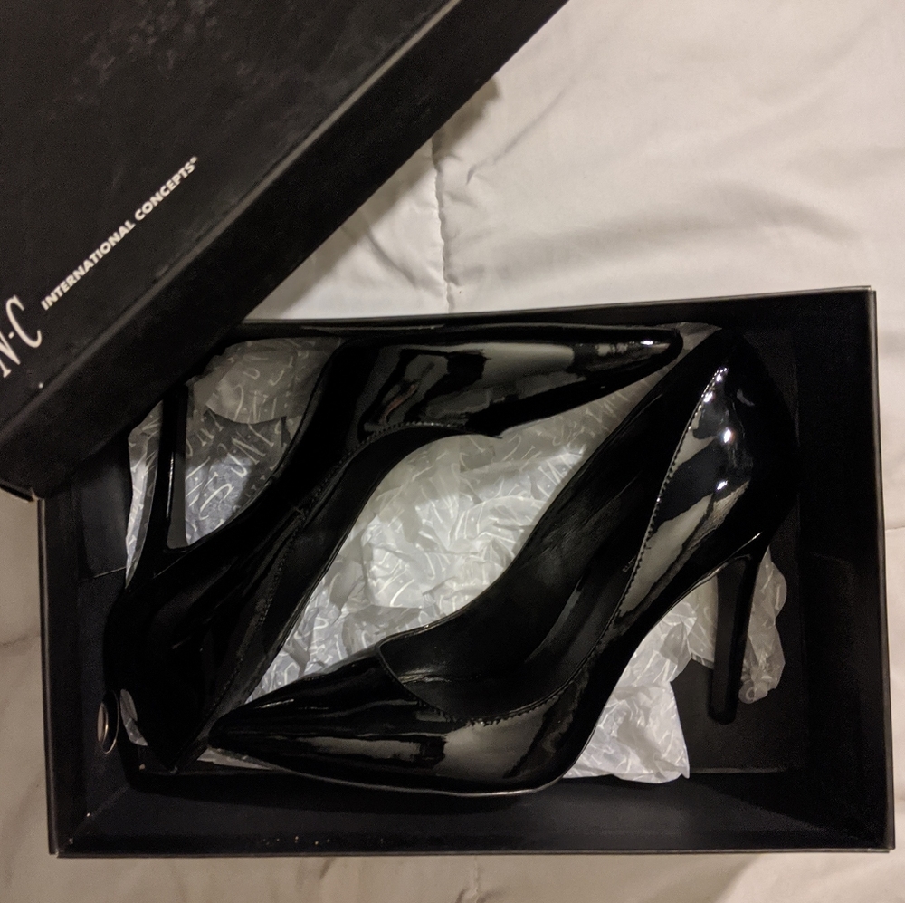 Gorgeous classic black patent stilettos from INC
